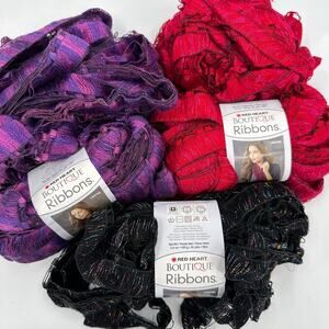 Red Heart Boutique Ribbons Yarn Lot SANGRIA AURORA FIREWORKS Red Purple Black